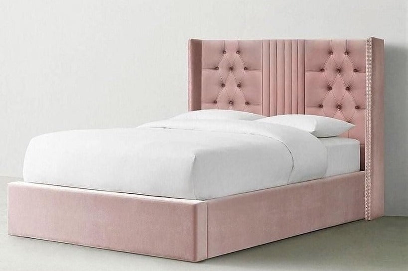 Celine bed frame. Winged and paneled bed frame 