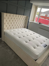 harper wing bed with upholstery and wings